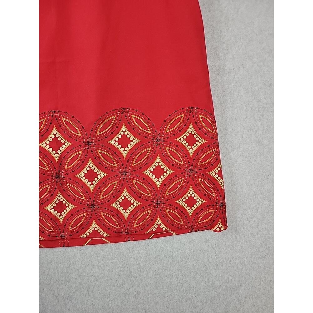 Talbots Cotton Red Geometric Embroidered Side Zip A Line Skirt Women's Plus 16 - Picture 5 of 12